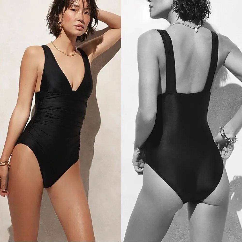 NWT J CREW Ruched V-neck one-piece in black